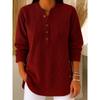 Women S Corduroy Solid Loose Round Neck Button Long Sleeve Top