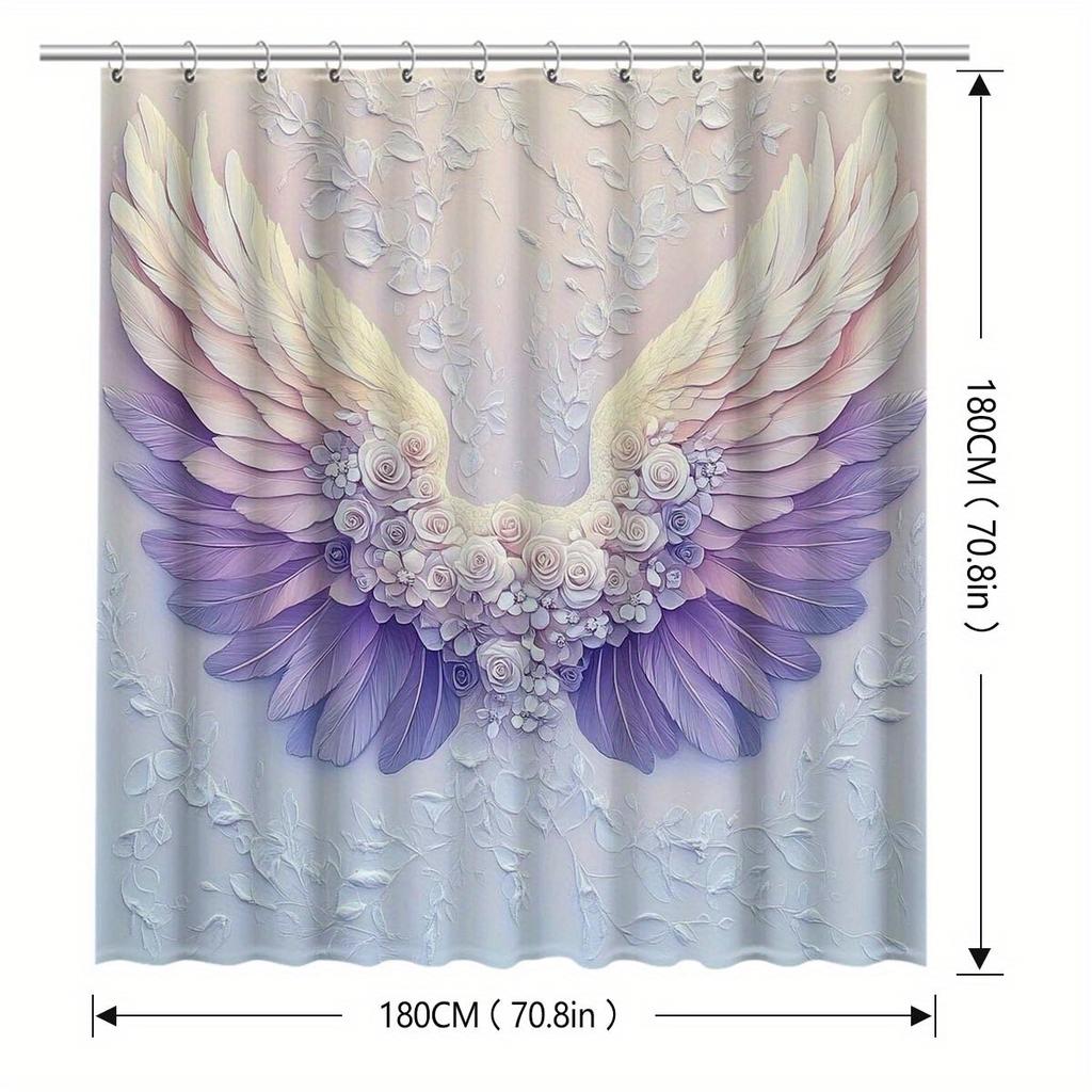 1pc Woven Polyester Bath Drape - Artistic Winged Flower, Water-Resistant, Eyelets & Hooks, Easy Clean, Home & Hotel Decor