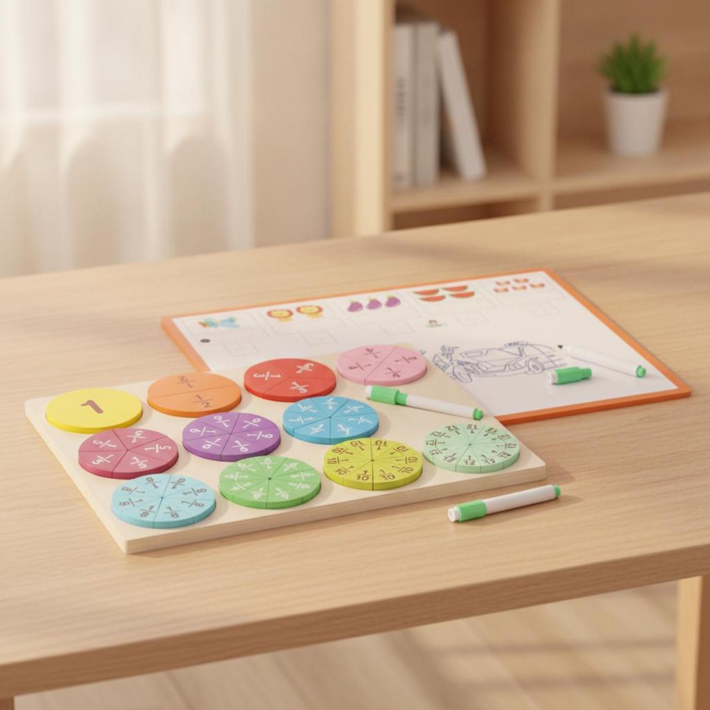Double-Sided Fraction Learning Board Bright Colors for Home, Classroom, Kids