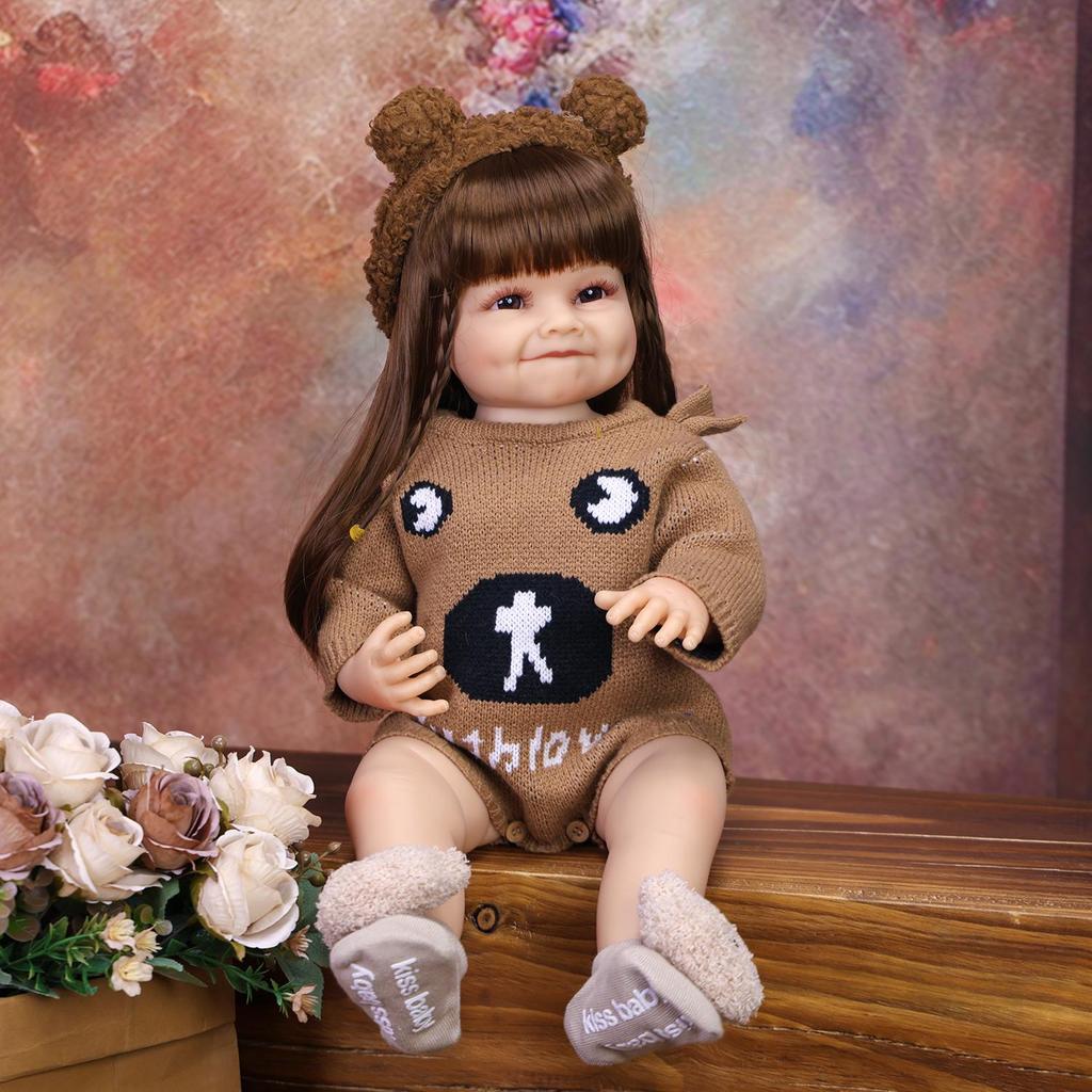 KEIUMI 22 Inch Reborn Baby Doll Full Silicone Vinyl Early Education Sweet Smile Newborn Babies Toy for Kids
