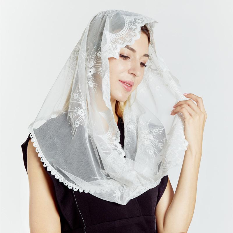 Miękkie welony mantilla dla kobiet Koronkowy welon nieskończoność Mantilla Łaciński welon nieskończoność do kaplicy Łacińska msza Nakrycie głowy Koronkowy szal Welony mantilla do kościoła