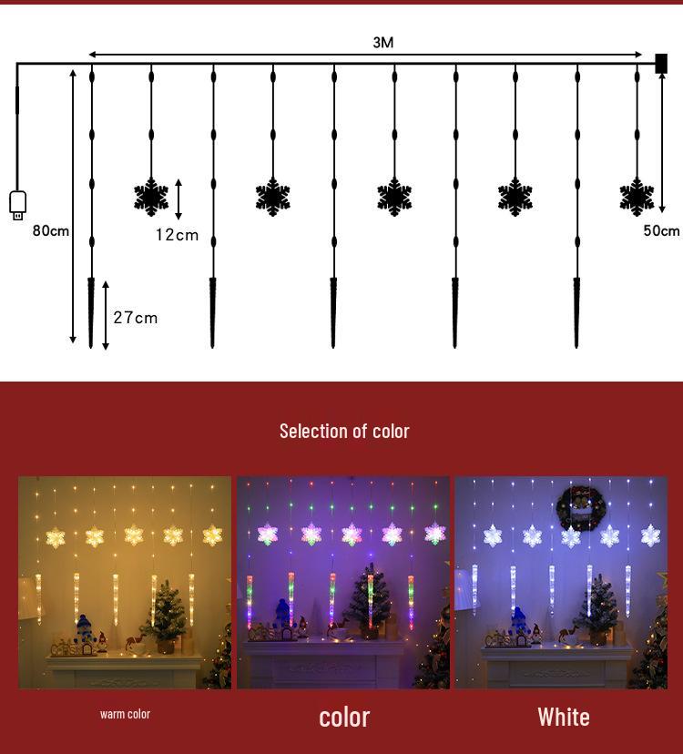 Cross-Border Icicle & Snowflake Christmas String Lights: Outdoor Decoration with Leather Wire Curtain Lights