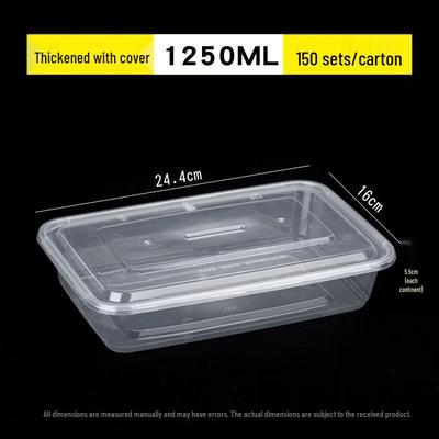 Disposable 1250ml Square Transparent Food Containers with Lids