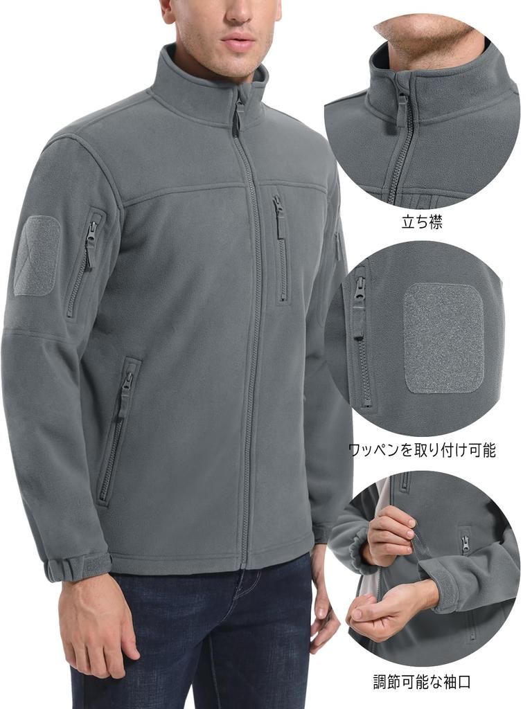 KEFITEVD Fleece Perfect for and Light Size 3XL Men's Jacket, Windproof, Hiking, Cycling, Military, Camping, Gray,