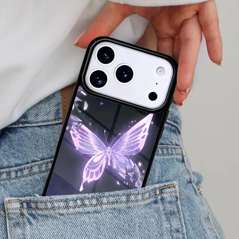 Glowing Butterfly Phone Case for iPhone 16e 15 14 13 12 17 Pro Max Plus Air 17pro Cover Coque