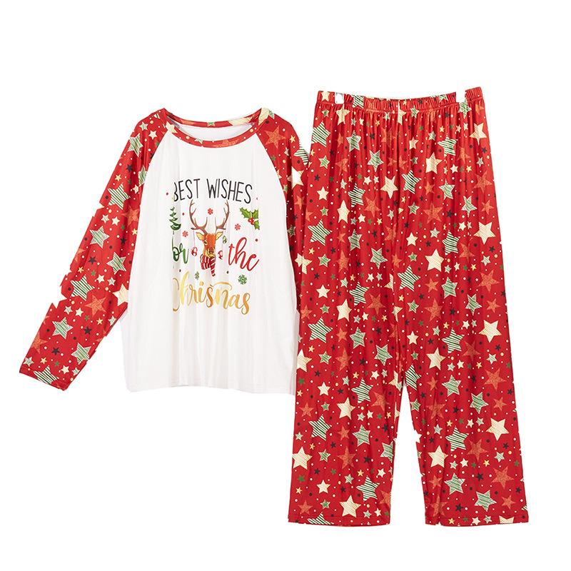 

Женская пижама размера тарелки Лось Осень Новинка Комплект пуловер с длинным рукавом и длинными брюками Домашняя одежда XXXXXL белый/красный