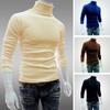 Men Shirt Solid Color Long Sleeves Slim Fit Breathable Basic Soft Half-high Collar Elastic Anti-shrink Autumn Tops Daily Clothes