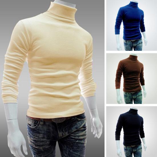 Men Shirt Solid Color Long Sleeves Slim Fit Breathable Basic Soft Half-high Collar Elastic Anti-shrink Autumn Tops Daily Clothes