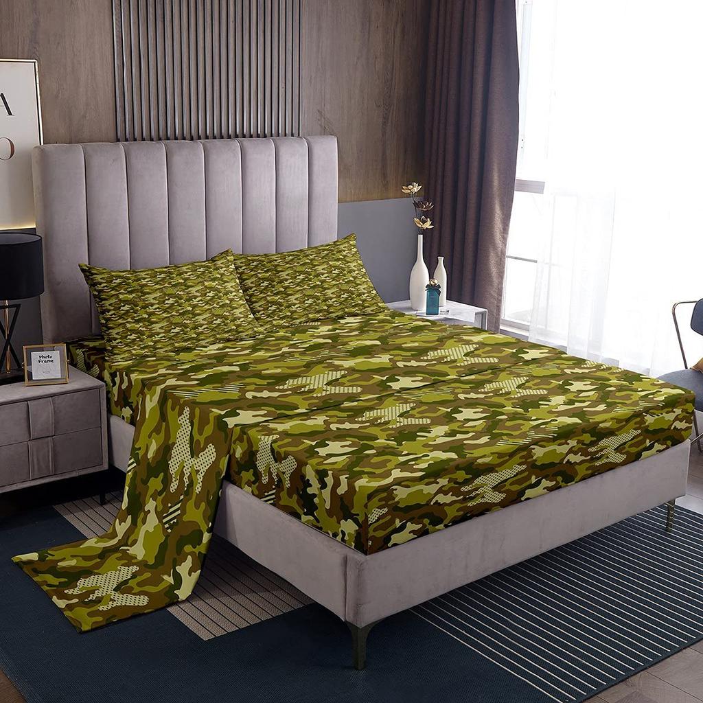 Camouflage Personalized Pattern Bed Hat Four-piece Bedding Set Bedroom Dormitory Bedding Decoration