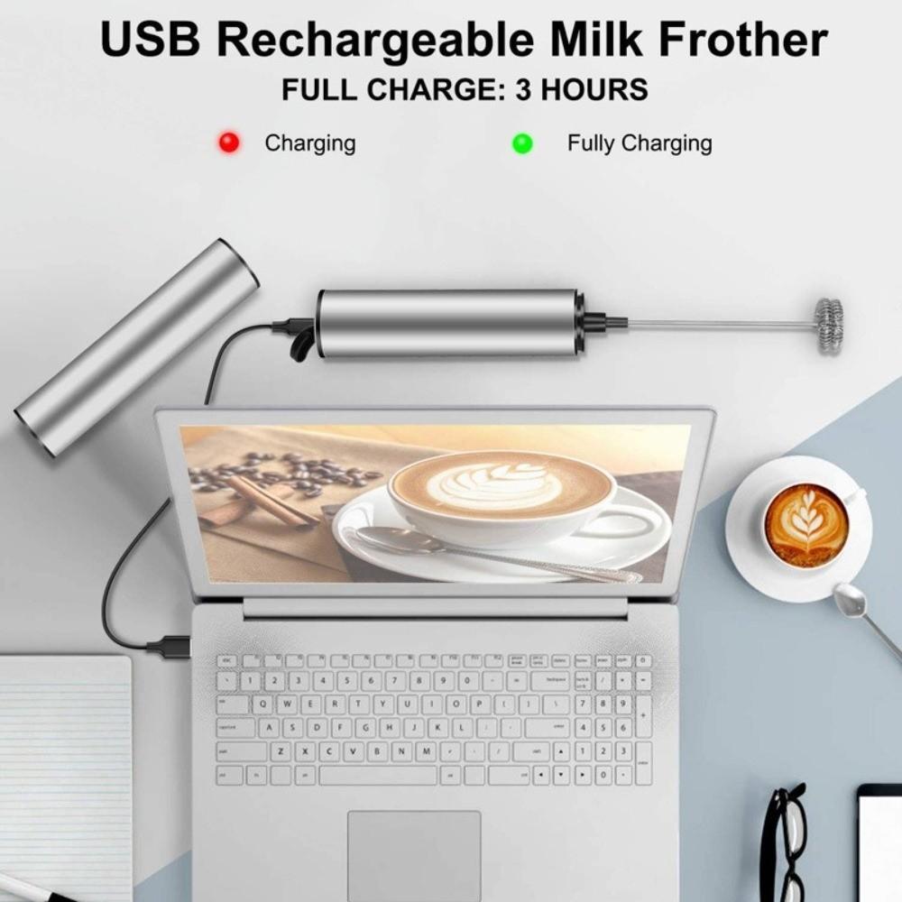 USB Rechargeable Handheld Milk Frother with Cover Electric Whisk Foam Maker Egg Beater  Barista Use
