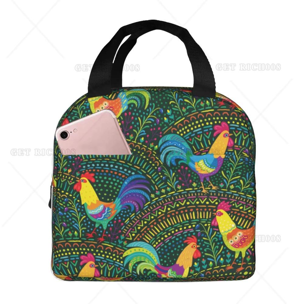 

Винтажная сумка для обеда Rooster, сумка для обеда с изображением животных на ферме, маленькая, для мужчин и женщин, для пикника на открытом воздухе, для работы, школы, ланч-бокс, сумка, изолированная 22x20x13CM бежевый