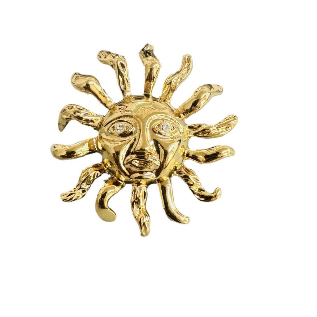 Europäische Exotische Sonnenbrosche: Goldlegierung Anstecknadel im Vintage-Stil