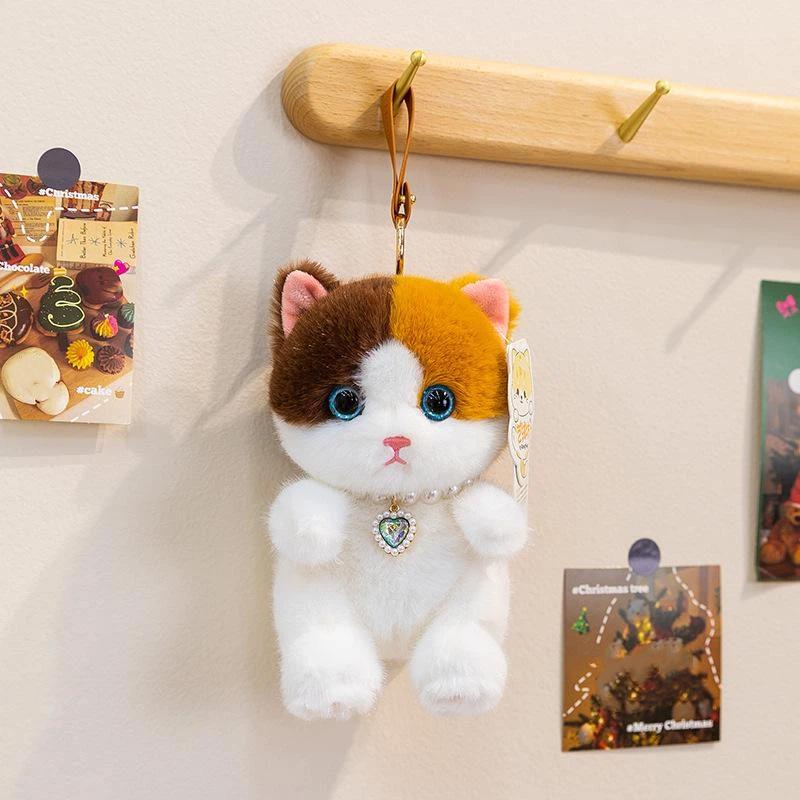 Cute Stuffed Kitty Plush Toy Soft Colorful Cat Animal Doll with Heart Pendant 1Pcs for Bedside Decor Kids Graduation Gift