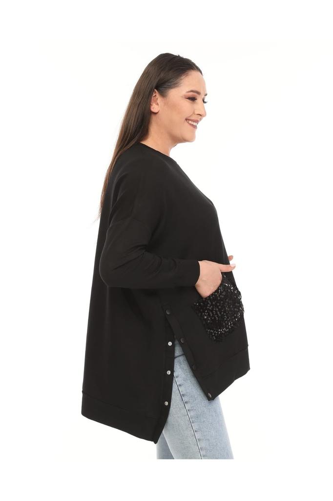 Damen Stil Übergröße Sweatshirt Zwei Faden Paillettenbesetztes Oversize Sweatshirt