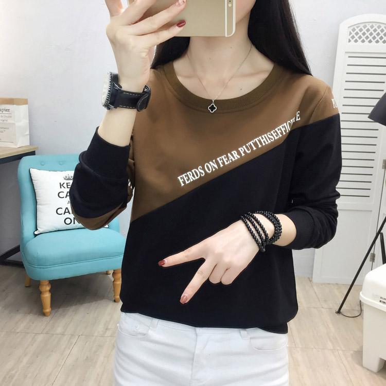 Simple Color Stitching T-shirt Slim Fashion Letter Printing Thin Sweater Spring Korean Women's Sweatshirt