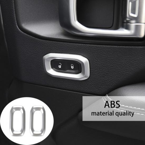 Inner Door Lock Switch Button Frame Trim Cover for Jeep Wrangler JL 2018+ Silver