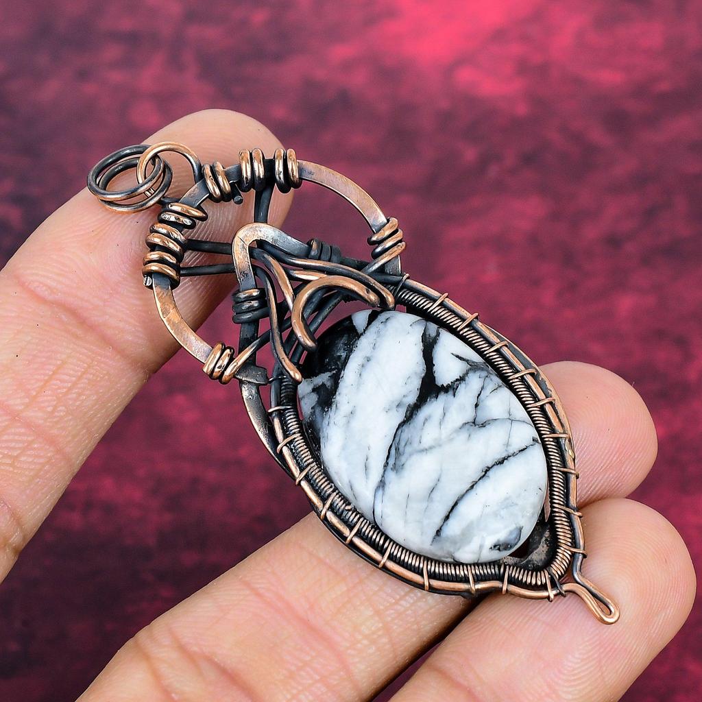 Pinolith Jasper Gemstone Pendant Copper Wire Wrapped Pendant Handmade Jewelry