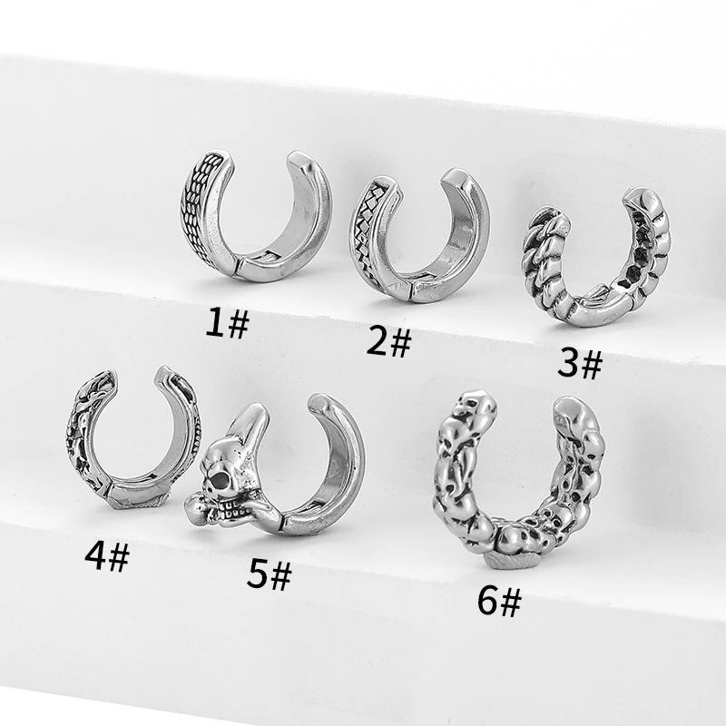 Ретро Серьги-клипсы из нержавеющей стали с черепом и розой, Панк 4#