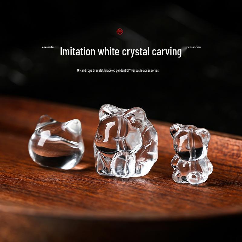 Handmade White Crystal Nine-Tailed Fox Pixiu Glass Bead Accessory
