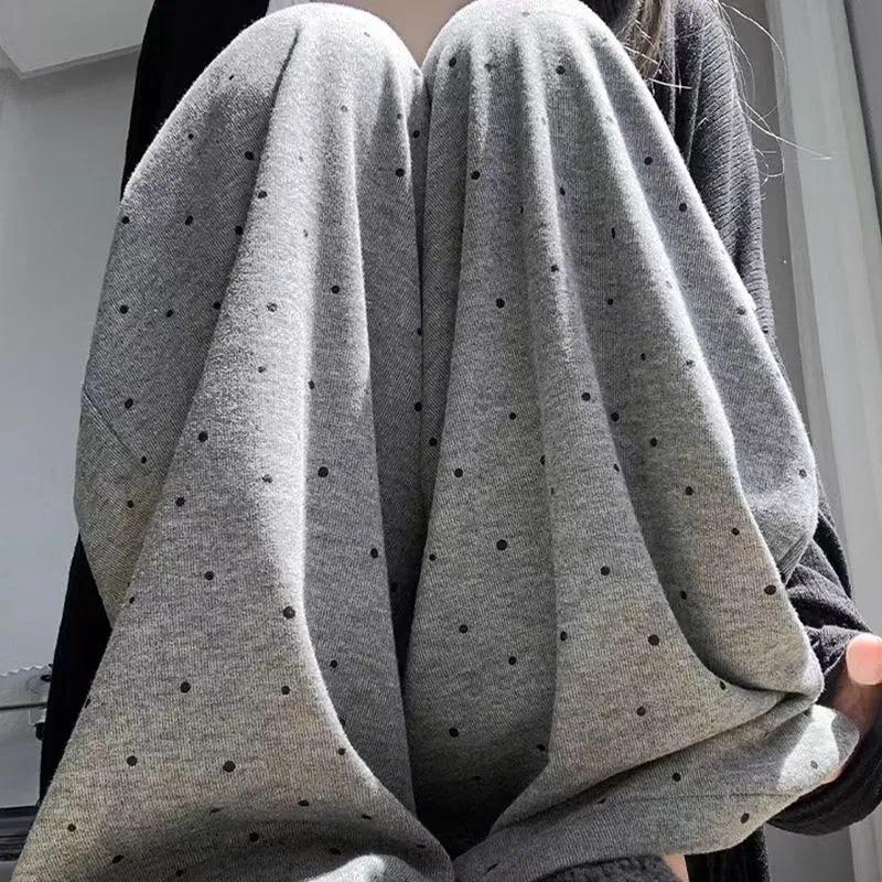 

High-Waisted Polka Dot Wide-Leg Pants for Women - Plus Size, Soft Drape, Loose Slimming Fit S темно-серого