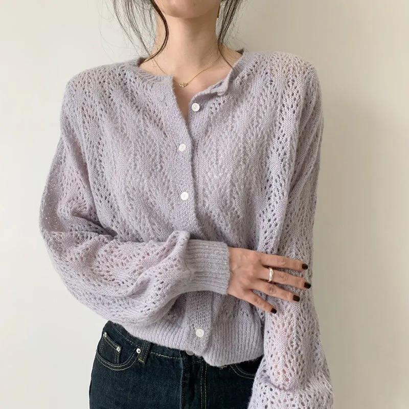 Women Spring Autumn Sweater Cardigan Knitted Sunscreen Shawl Thin Coat Long Sleeved Sweater Sweaters Girl Summer Basic Tops
