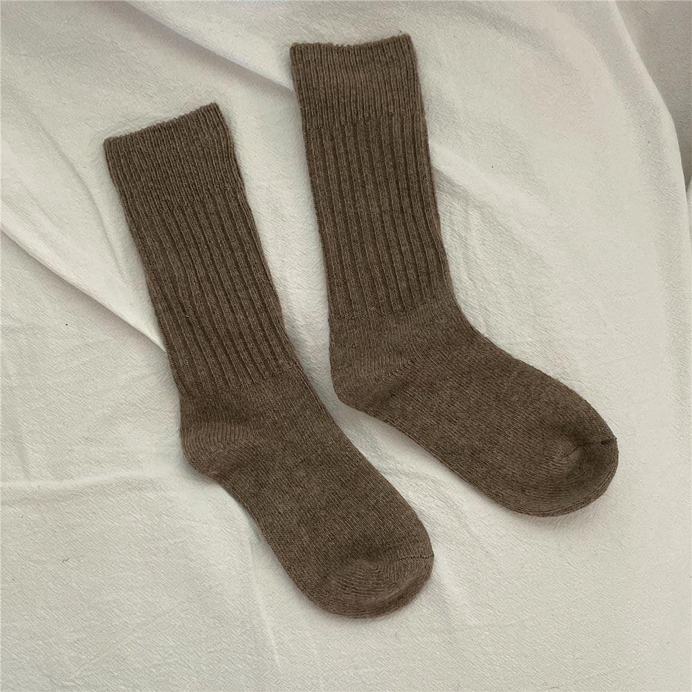 

Casual Thicken Warm Mid-Calf Socks Solid Homewear Sleeping Socks Wool Cashmere Long Socks Unisex Maroon