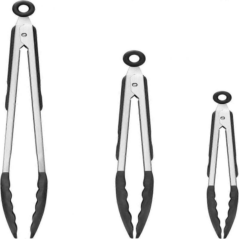 Premium Stainless Steel Locking Kitchen Tongs with Silicon Tips, Set of 3