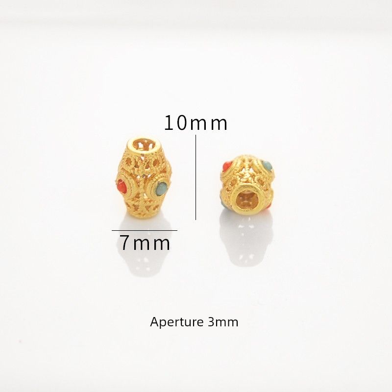 

Ancient Gold DIY Ornament Accessories Alluvial Gold Accessories Bracelet Spacer Beads Hand String Loose Beads Carrying Strap Woven Material Red and blue bucket beads(Single)