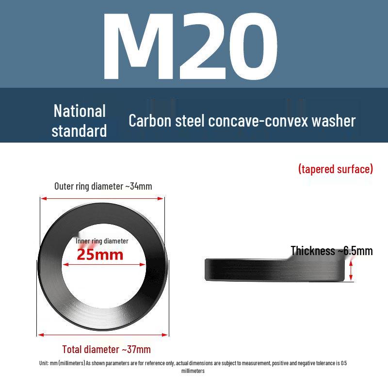 Yigu Blackened Carbon Steel Concave-Convex Washers M6-M24, Tapered Conical Bowl-Shaped Screw Washers M8-M10