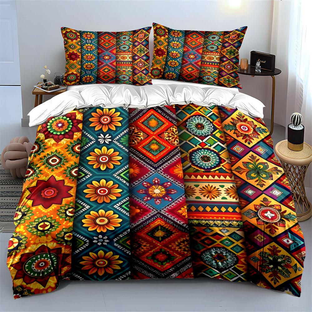 Bohemian Floral Pattern Decorative Set Soft Comfortable Duvet Cover Bedding Set Included 1*Duvet Cover & 2*Pillowcases, Gift