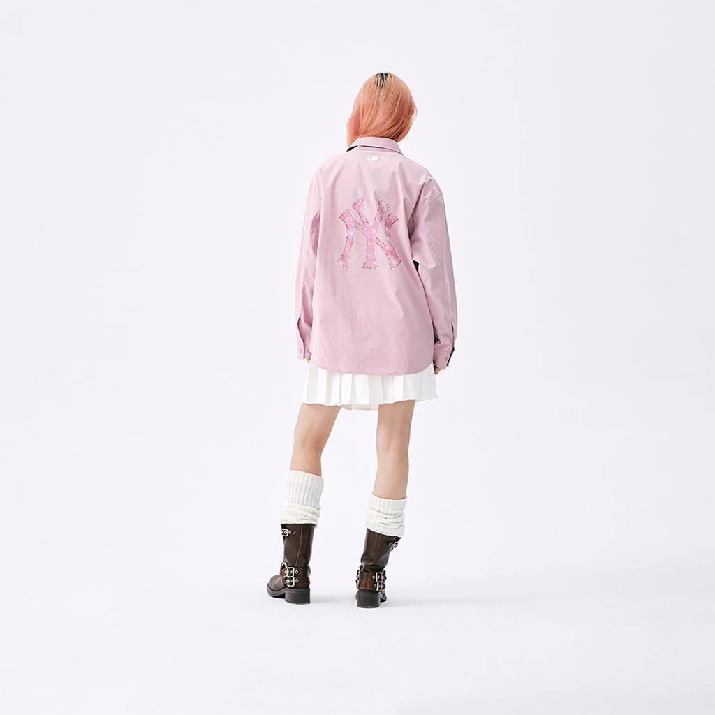 New MLB MONOGRAM Collection New York Yankees SS25 Shirt Unisex Heather Gray Purple 3AWSM0651-50PPM