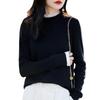 Women's Black Ruffle Lace Knit Sweater - Semi-High Neck Top for Spring/Autumn 2025