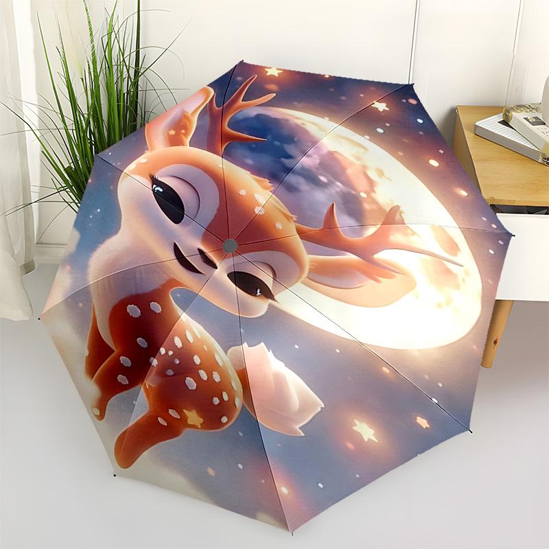 1pc Deer umbrella automatic open/close, 8-Rib Durable Frame, Compact Folding Design, Ideal Birthday/Holiday Gift 1145A