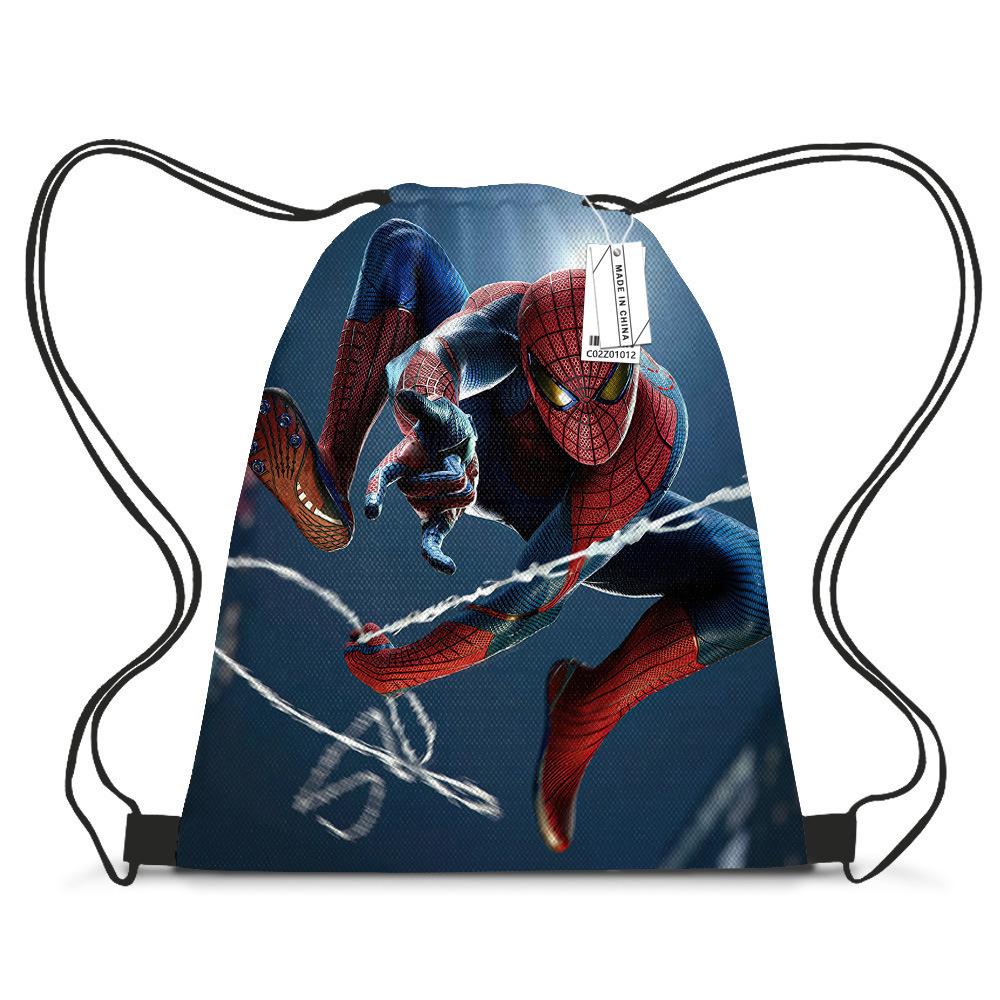 Bundle Pocket Casual Bag Spider-Man Shoulder Cartoon Student Print Drawstring Backpack Storage Bag