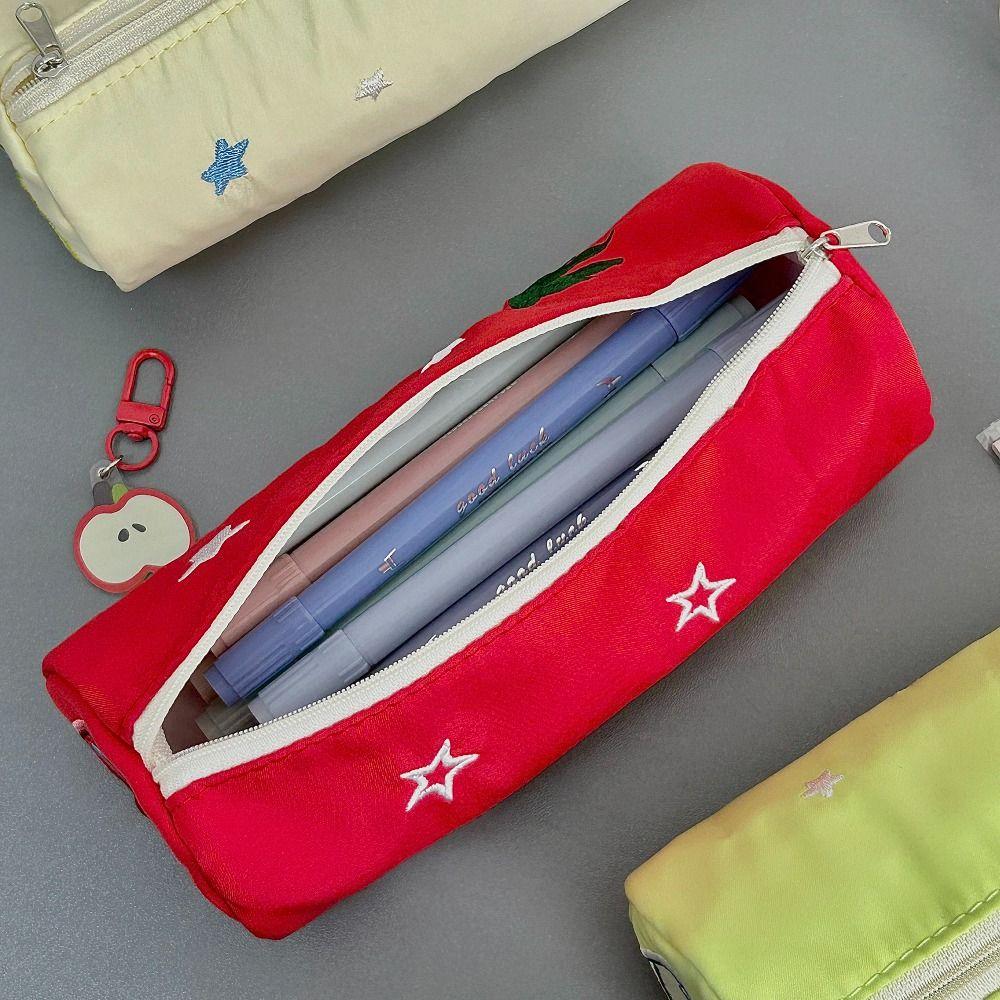 Summer Fruit Embroidery Pen Bag Soft Touch Stationery Organizer Portable Pencil Case Student Gift
