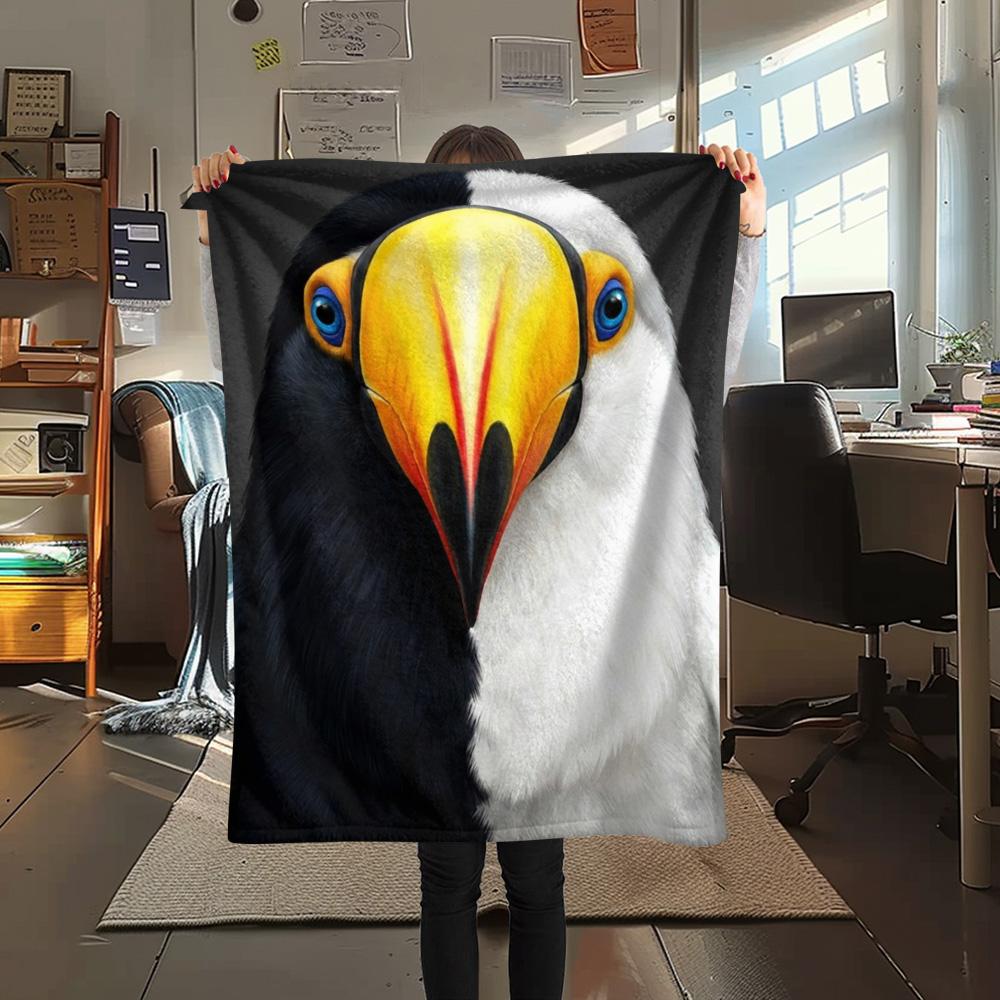 

1PC Bird Portrait Print FlAannel Blanket, High quality Comfortable for All Seasons, Home Decor, Warmth and Comfort 80cm x 120cm