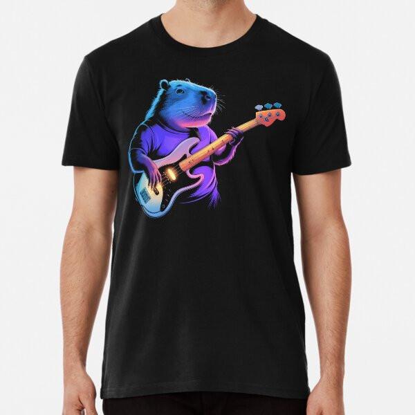 

Funny Capybara Playing Bass Guitar Capybara T-Shirt S-5XL Best T-Shirt L