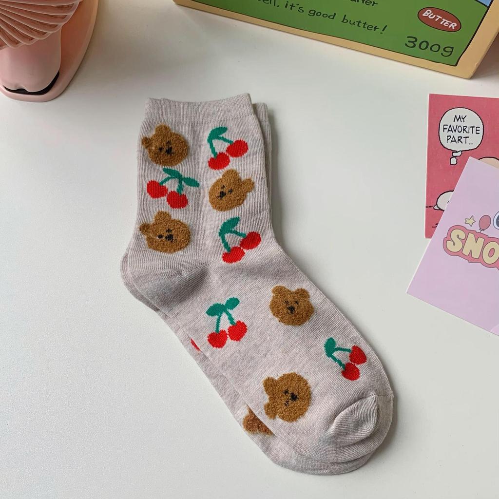 Happy Year Of The Rabbit Socks Bubble Cotton Cute Stacking Socks Little Rabbit Flower Cartoon Medium Tube Socks Cotton Socks Women