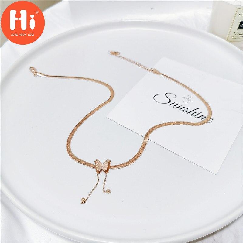 Hallo 316L Edelstahl Mode Gehobenen Schmuck Matte 2-Schicht Schmetterling Choker Charme Schlange Knochen Kette Halsketten Anhänger Für Frauen