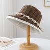 Women's New Spring Summer Plaid Bucket Hat, Rolled Brim Lace Decor, Casual Travel Hat