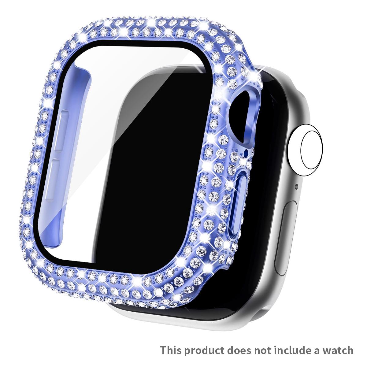 

Rhinestone Bling Case + Tempered Glass for Apple Watch Series 11 10 9 8 7 SE, 46 42 45 41 44 40 38mm 40mm полуночно-синий