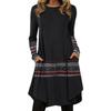 Lady Warm Long Sleeve Autumn Dress Trendy Casual Geometric Pattern Work Dress
