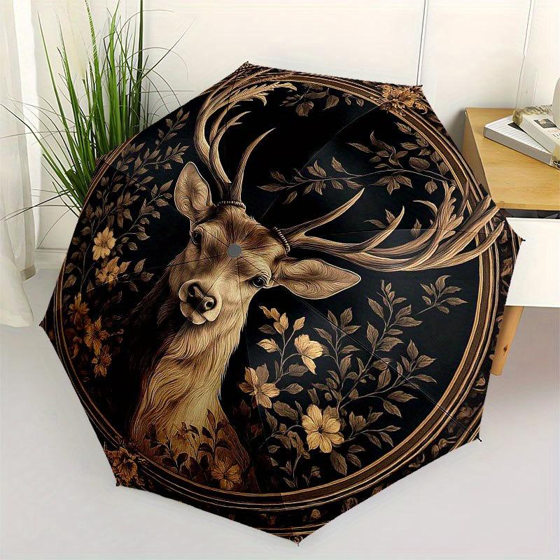 

Elegant Stag Portrait Wall Art Decor Umbrella, Cute Umbrella with Cute Design, Portable 3-Fold Compact Umbrella for Men & Women, Valentine s Day Mothe