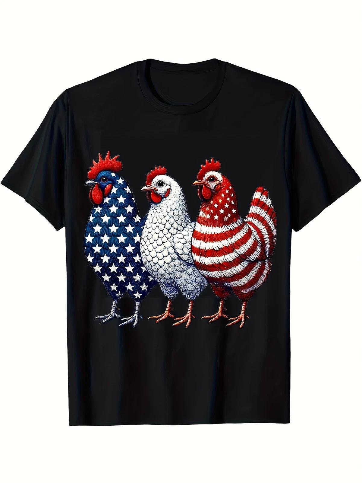 Patriotic American Chickens T-Shirt - Red White & Blue PoultryGraphic Tee M