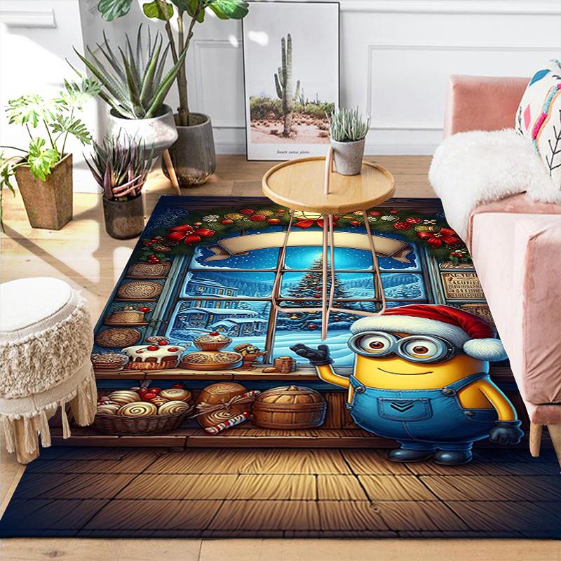 1Pc Christmas Minion Celebration Rug Office Carpet Indoor Outdoor Doormat Nonslip Soft And Comfortable Living Room Christmas Halloween Gift D91844