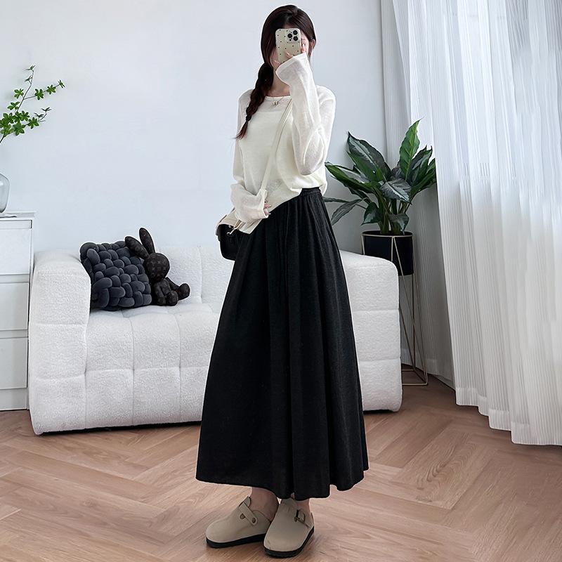 Bust Skirt Long Autumn and Winter New High Waist Thin A-word Skirt Korean Version Drawstring Long Skirt