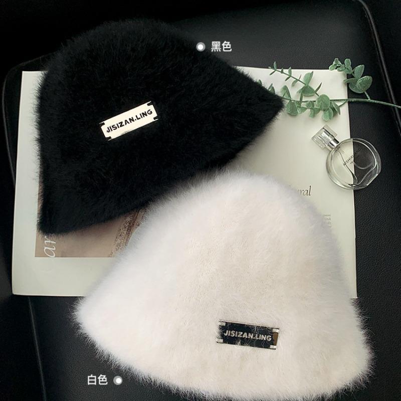 Face Rabbit Fur Bucket Hat Women Winter Warm Bucket Hat Plush Autumn and Winter Basin Hat Light Luxury Hat Women