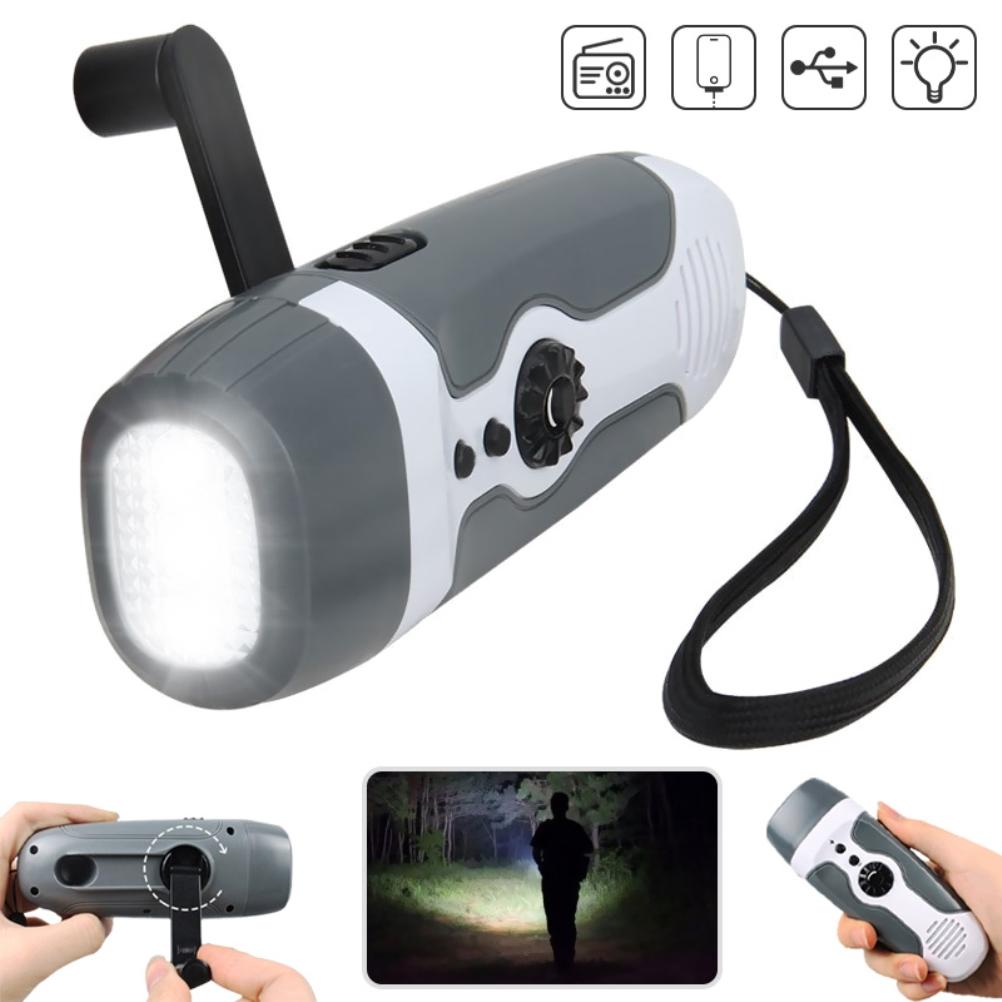 Handkurbel-Lade-Taschenlampe mit 3 LED-Lichtern, FM-Radio, Alarm für Reise, Camping, Bergbau, Katastrophe