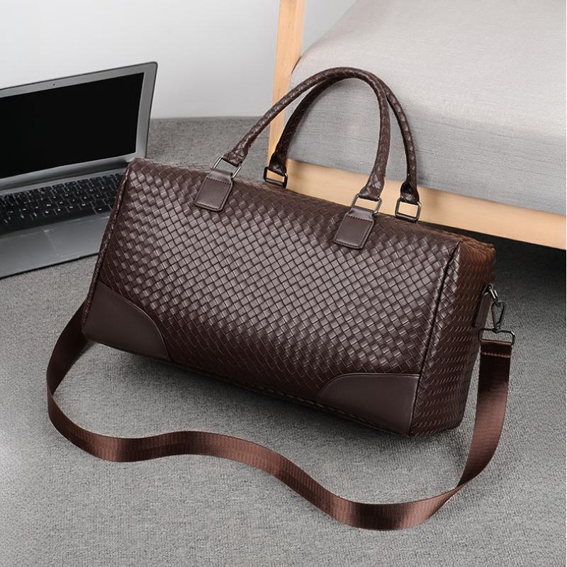 Vintage Woven Handheld Travel Bags High Quality PU Leather Large Capacity Sports Yoga Fitness Bag for Men Short Distance Trip Oblique Span Touring Bag