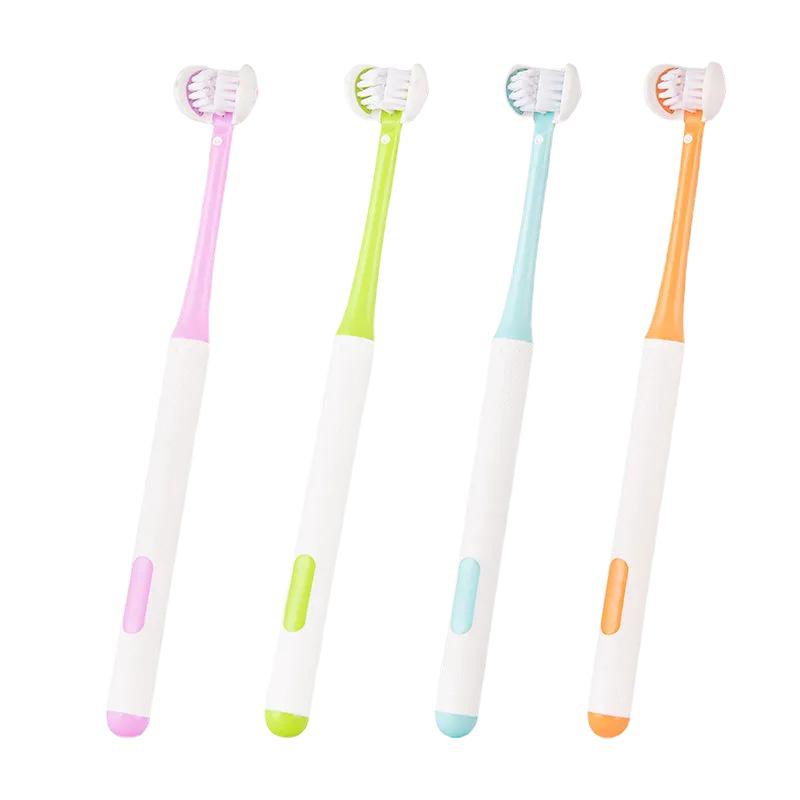 Three-Sided U-Shaped Toothbrush with Soft Bristles & Tongue Scraper for Adults